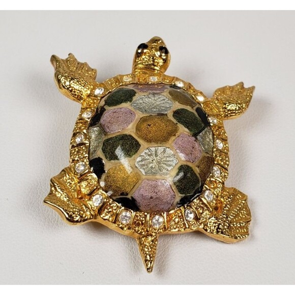 Vintage 1980 St. John Signed Gold Tone  And Rhinestone Elegant Turtle Brooch Pin - Picture 9 of 14